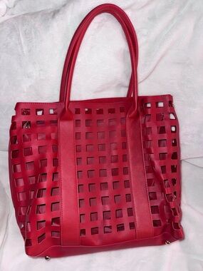 Women’s Faux Leather Red Cutout Tote Bag